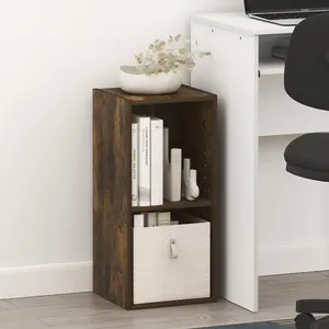 FULDA 2-Tier Narrow Bookshelf, 10-in Wide Indoor Bookcase, 9.3x9.8x21.2 Dimensions, for Living Room & Home Office, Amber Pine (Books Storage Solution)
