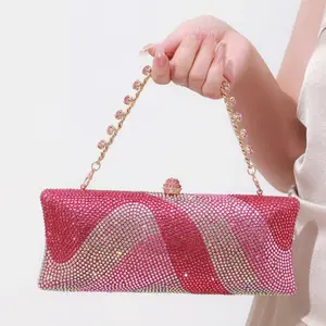 Women Elegant Rhinestone Clutch Strap Crossbody Bag Bridal Wedding Crystal Purse Evening Handbag For Cocktail Party