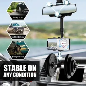 360-degree rotating rearview mirror phone mount, rearview mirror car phone mount, telescopic car phone mount holder, strong grip and durable, universal installation, Car Mount Smartphone