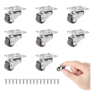 8Pcs Small Caster Wheels 1/2inch Mini Swivel Low Profile Self Adhesive Plate Casters Rollers for Furniture Kitchen Appliances Light-Duty Projects Planters Tray