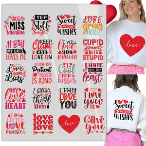 20Sheet Sweet Valentine's Day  I love you Iron on Heat Transfer Stickers Iron on Valentine's Day Iron on Ready to Press for T Shirt Pillow bag Hoodies Cover DIY Crafts