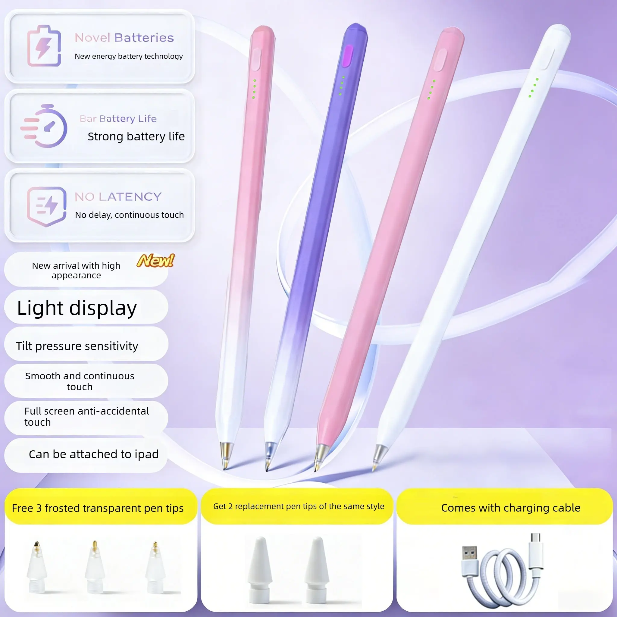 Compatible iPad Capacitive Stylus Pen, Apple Tablet Handwriting Replacement Pencil, Anti-Mistouch, Pressure Sensitivity, Battery Display, Touchscreen Pen, Tablet Styluses, Stylus Pen For Touchscreen