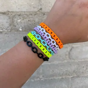 Enamel Bracelet Cuff, Chain Enamel Cuff, Adjustable Bright Colorful Bracelet Cuff, Neon Bracelet