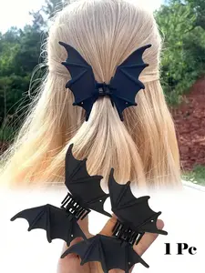 1pc Halloween Bat Hair Clip, Gothic Punk Style Matte Black Bat Wing Hair Clip, Sturdy Hair Claw, Unique Design, Halloween Party Costume Accessory, Suitable For Themed Events And Daily Wear, Horror Party Photo Prop