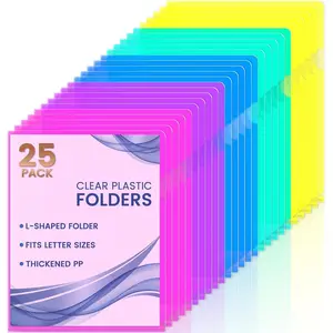 25 Pack Clear Document Folder Project Pockets, Clear Plastic Folders Letter Size Plastic Document Folders Paper Poly Jacket Sleeves Folders Copy, 5 Assorted Colors