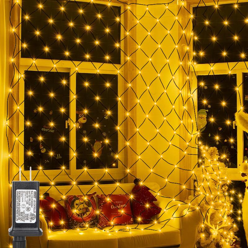 echosari Christmas Net Lights, 9.8ft x 6.6ft 200 LED Mesh Decor with 8 Modes Waterproof Connectable Xmas Decorations for Outdoor Outside Bushes Yard Lawn Patio Tree Garden Party