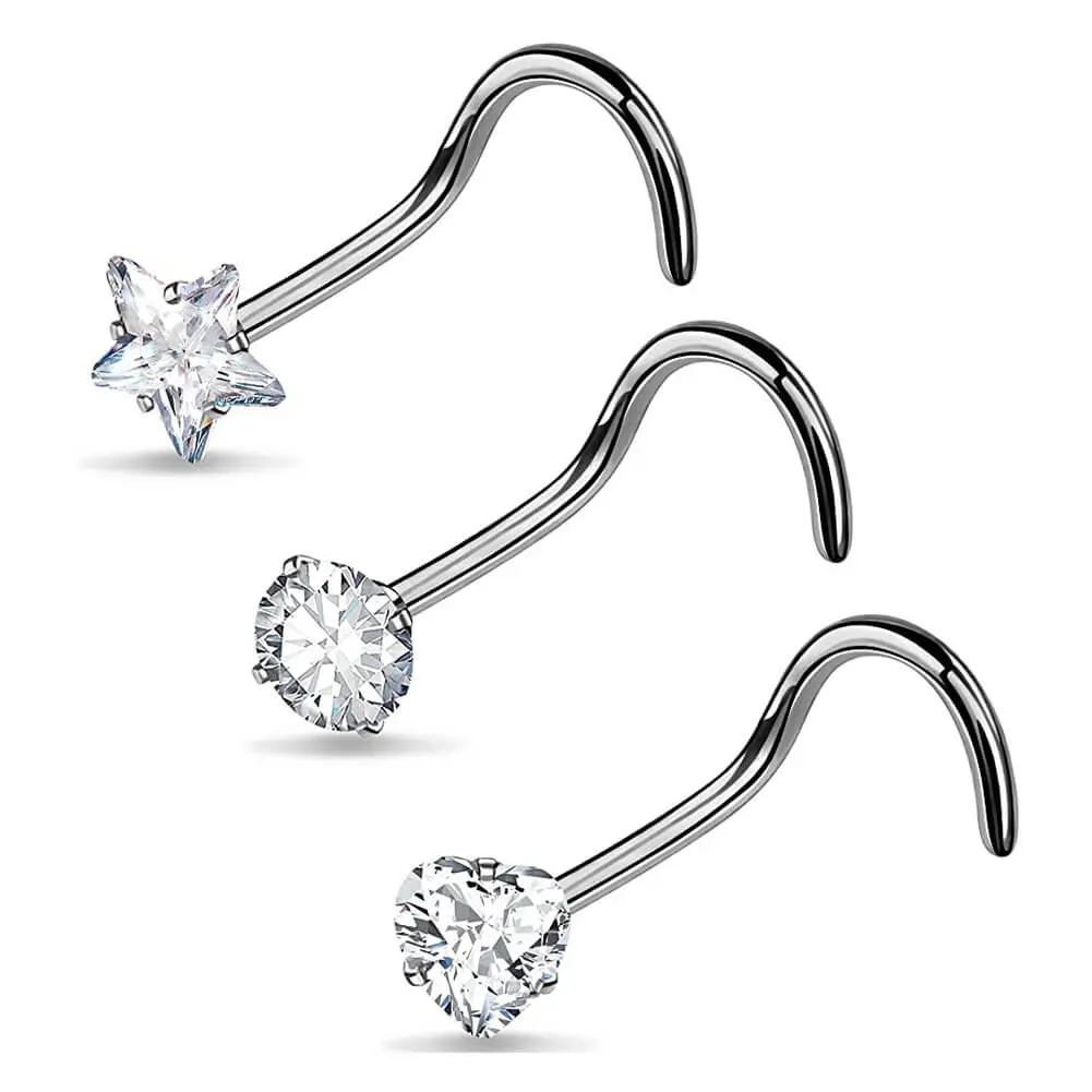 Oufer 20G 3PCS Titanium Nose Screw CZ Stud Pack Surgical Steel