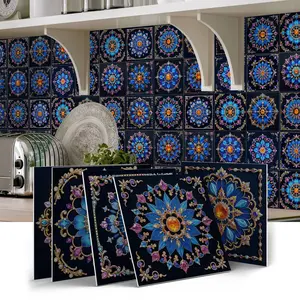 12/24 PCS ART PE Crystal Tile Stickers Gift Box, Moroccan Floral Mandala Style, Waterproof & Oil-Proof, for Kitchen, Bathroom, Floor, Ceiling, Tile & Old Wood Home Decor