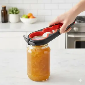 5-in-1 Multi-Purpose Can Opener & Bottle Opener. Ergonomic Non-Slip Grip for Effortless Use. Ideal for Kitchen, Home, Camping & Picnics. Easy, Safe & Durable All-in-One Tool for Cans, Jars & Bottles. Kitchenware