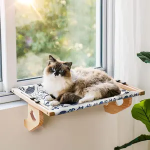 Cat Windowsill Perch, Easy To Adjust And Assemble, High Strength Load Bearing, Wooden Breathable Cat Hammock Large Cat Bed Base For Windowsills, Bedsides, Drawers And Cabinets For Small Pets To Sunbathe On