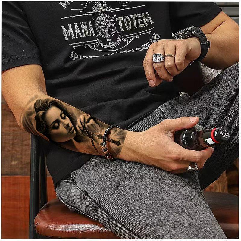 76 Sheets Large Black Temporary Tattoo Stickers - Tribal Wolves, Tigers, Lions, Snakes, Skulls, 12 Fake Tattoo Stickers for Men & Women Arm Designs