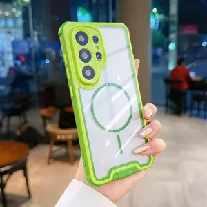 HISTORYOO Defender 2 In 1 Candy Color Hybrid Magnetic Case for Samsung Galaxy S26 Ultra S25 Plus S24 S23 Ultra / Plus Dual Layer Jelly Soft Front Frame TPU+PC Clear Cover Frosted Shockproof Bumper 4-Corner Anti-drop Anticollision Magsafe Wireless Charging