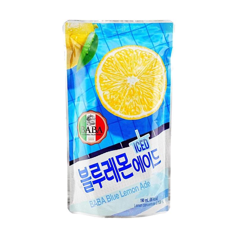WOONGJIN BABA Ice Blue Lemon Juice Drink 190ml x 10 Packs - Low Calorie, Zero Fat, Refreshing Korean Beverage