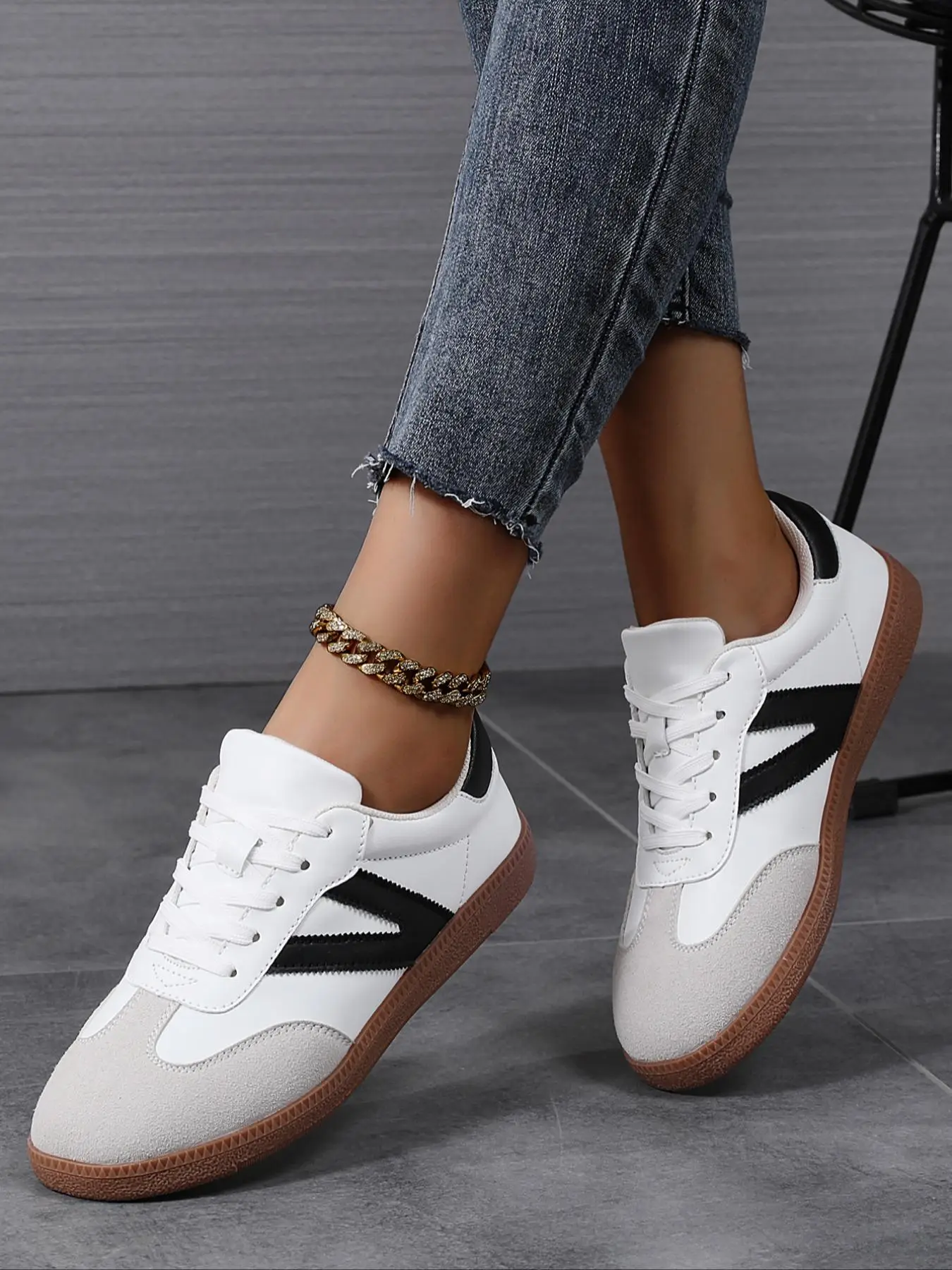 Women's Fashionable Lace Up Contrast Binding German Trainers, Casual Breathable Comfortable Sports Training Shoes, All-match Basic Shoes for Daily Wea