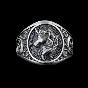 Retro Unicorn Ring For Men Punk Retro Silver Color Gothic Adjustable Ring Rock Hiphop Handmade Unisex Jewelry Accessories Gift