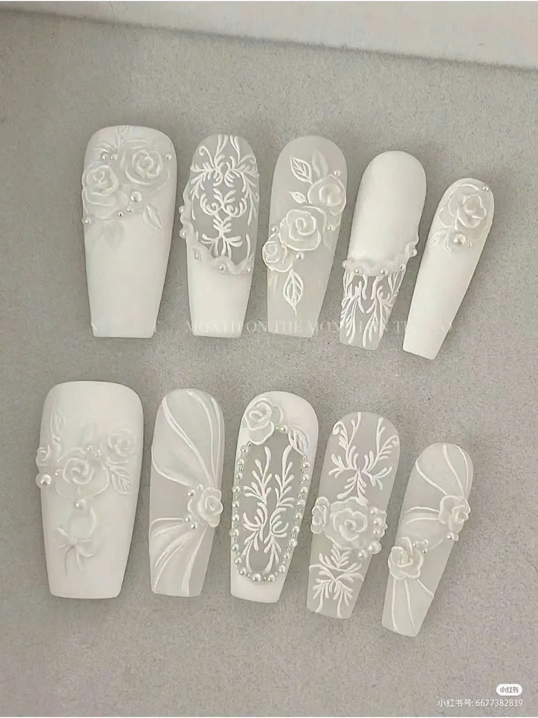 Press-On Nails Set 1, White Floral Square Soft Gel Reusable Handmade Nail Art Accessory (Beauty & Personal Care)