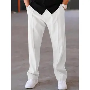 Men's Solid Color Elastic Waist Pants, Casual Pocket Trousers, Regular Fit Casual Comfy Trousers for Daily Wear, Men's Bottoms for All Seasons