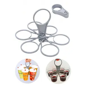 1/2/3PCS 6-Slot Foldable Drink Caddy, Fold Away Cup Carrier, Rotatable Cup Organizer Holder, Sturdy Plastic Beverage Holder for Coffee, Wine, Cocktails at Parties, Bbqs, Camping, Picnics, Includes Bottle Opener