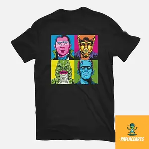 Pop Art Monster Shirt, Horror Movie Shirt, Dracula Shirt, Frankenstein Shirt, Creature From The Black Lagoon Shirt, The Wolfman Shirt