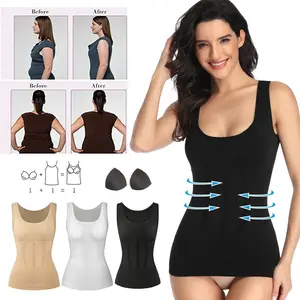 Women Cami Shaper Removable Padded Tank Top Tummy Compression Shapewear With Built in Bra Body Shaper
