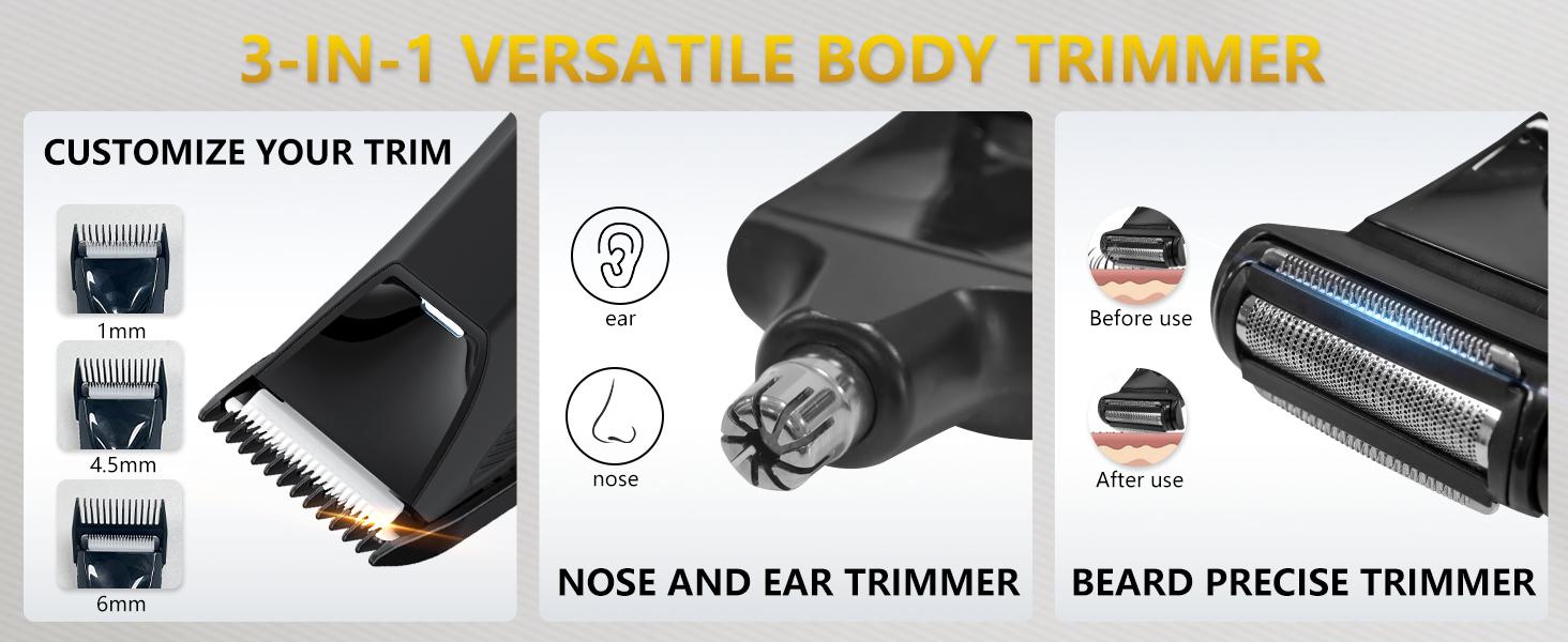 Body Trimmer for Men, Groin & Body Hair Trimmer, Ball Foil Shaver, Nose Hair Clippers, 3 in 1 Men's Waterproof Wet/Dry Groomer with Travel Case &Travel Lock, LED Display, Black