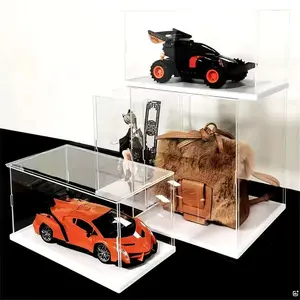 Modern Transparent Acrylic Display Box with Base, Dustproof Showcase for Figurines Toys Collectibles, Multi-Functional Desktop Storage Rack, Display Stand