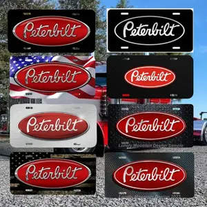 Peterbilt License Plate, Metal Front Tag for Semi Trucks & Big Rigs, Red Oval Logo, Aluminum Vanity Plate, Truck Exterior Accessory