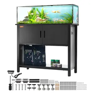 【Summervibes】VEVOR Aquarium Stand, 40 Gallon Fish Tank Stand, 36.6 x 18.9 x 31.5 in Steel and MDF Turtle Tank Stand, 335 lbs Load Capacity, Reptile Tank Stand with Storage Cabinet and Embedded Power Panel, Black