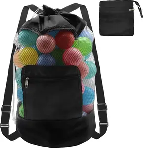 Mesh Beach Bag Drawstring Backpack Foldable Large Capacity Swim Bag for Beach Pool Travel Toys Organizer