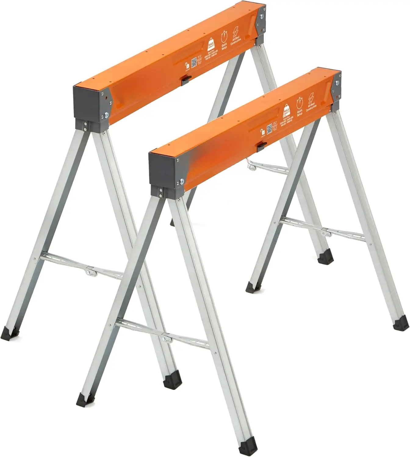 Heavy Duty Folding Saw Horse 2 Pack, Portable Steel Workhorse Pair, Sturdy Foldable Sawhorses for Contractors, Ideal as Portable Workbench for Construction & DIY Projects
