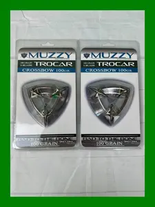 2 Pack Muzzy Trocar Crossbow Hunting Broadheads 100 Grain, 3 Steel Ferrule Fixed Helix Blades, 1 3/16" Entry Diameter, Trocar Tip