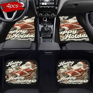 Christmas Santa Car Mat Set 4-Piece, Anti-Slip Durable Holiday Decoration, Protects Car Cleanliness, Suitable for All Vehicle Types