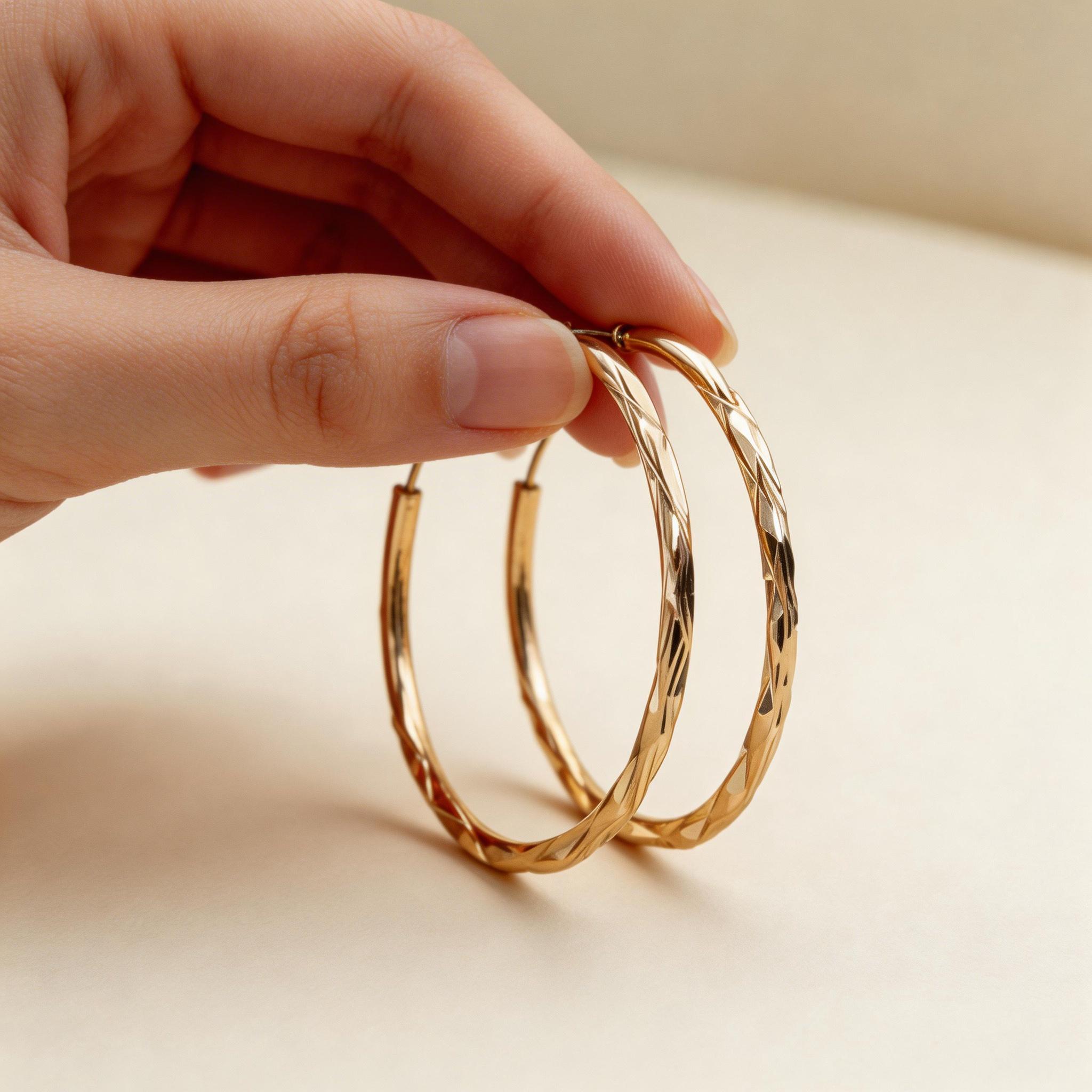 Stylish 18K Gold Plated Textured Twisted Hoop Earrings, 4MM Width Twist Design, Versatile Jewelry for Women & Girls, Perfect for Daily & Party Wear