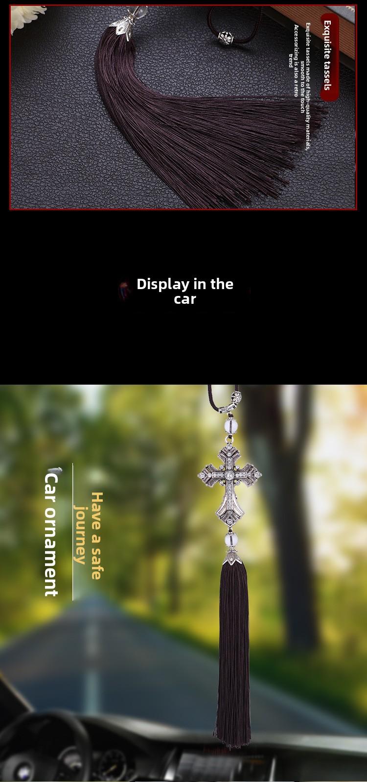 Alloy Crystal Diamond Car Pendant Peace Cross Interior Rearview Mirror Decoration Car Accessories