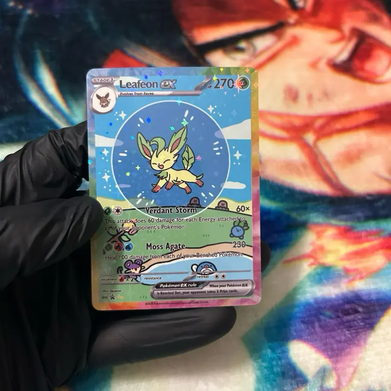 Bubble Leafeon Handcrafted Card | Holographic Stars Finish | Fan Art Card