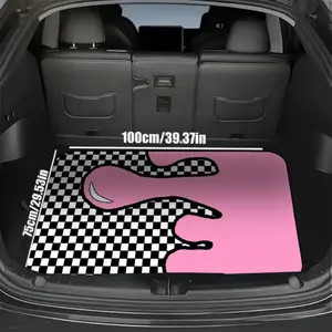 Trunk Mat, Pink& Black Checkerboard Pattern, Abstract Design, Fits SUVs/Sedans/Trucks, All-Season Fashion Decor, Car Accessory, Girly Car Accessories