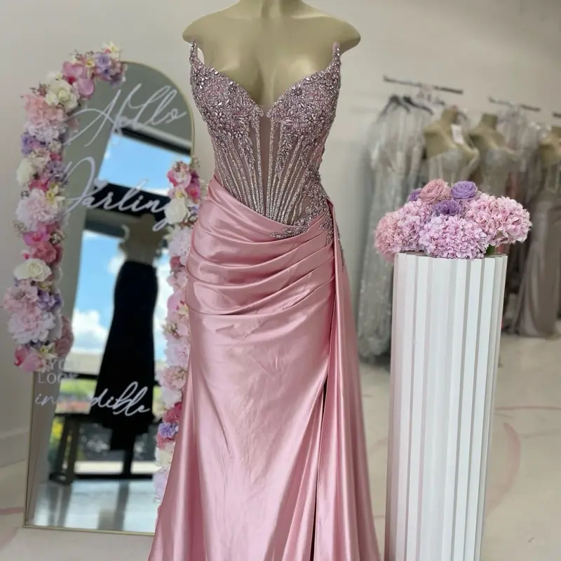 The Nicole Satin and Beaded Strapless Dress