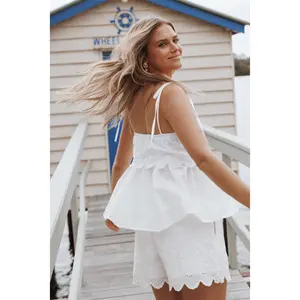 Zera Eyelet Scallop Shorts - White