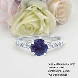 Art Deco Vintage Style 1.03CT Lab Alexandrite Bridal Band Women Ring Wedding Engagement Round Shape Ring 925 Sterling Silver 7mm