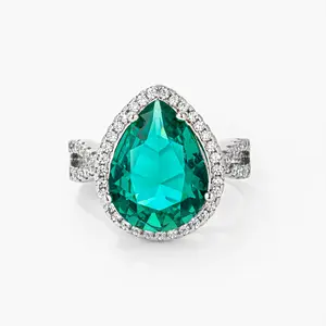 Laura 9.9ct Blue Green CZ Rhodium Classic Teardrop Ring