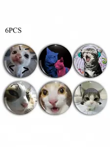 Cute Cat Brooch Pin Badge, Unique Fashion Accessory, Round Plastic DIY Button, Unisex Decorative Pins for Jeans, T-Shirts, Backpacks, Hats, Men Accessories