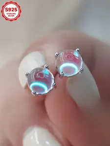 Serelune JewelryB Elegant Women's 925 Silver Moonstone Stud Earrings, Fashion Simple Style Casual Daily Wear Ear Bone Pins, Ladies Jewelry Gift Set, Ear Studs