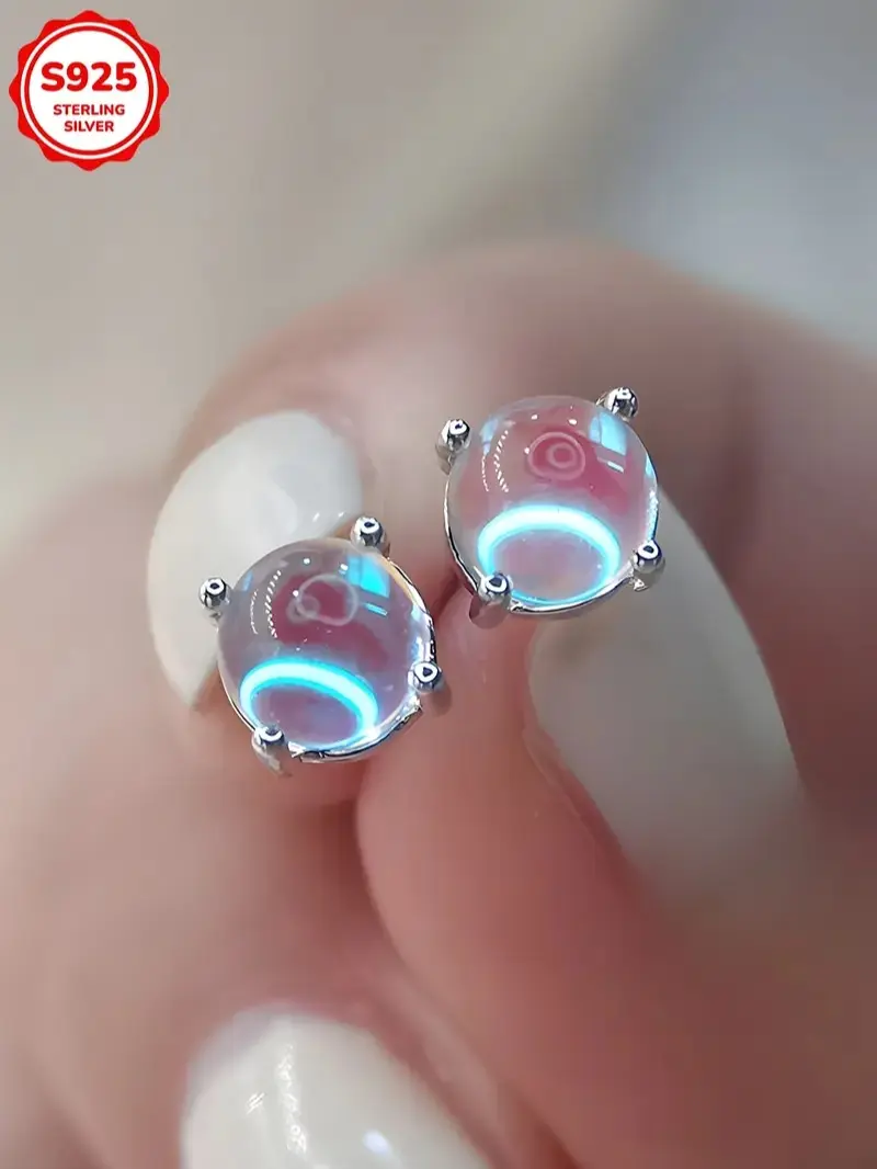 Serelune Jewelry 925 Silver Moonstone Stud Earrings for Women, Elegant Simple Fashion 0.3g Ear Bone Pins, Casual Daily Wear Ladies Costume Jewelry Gift Set