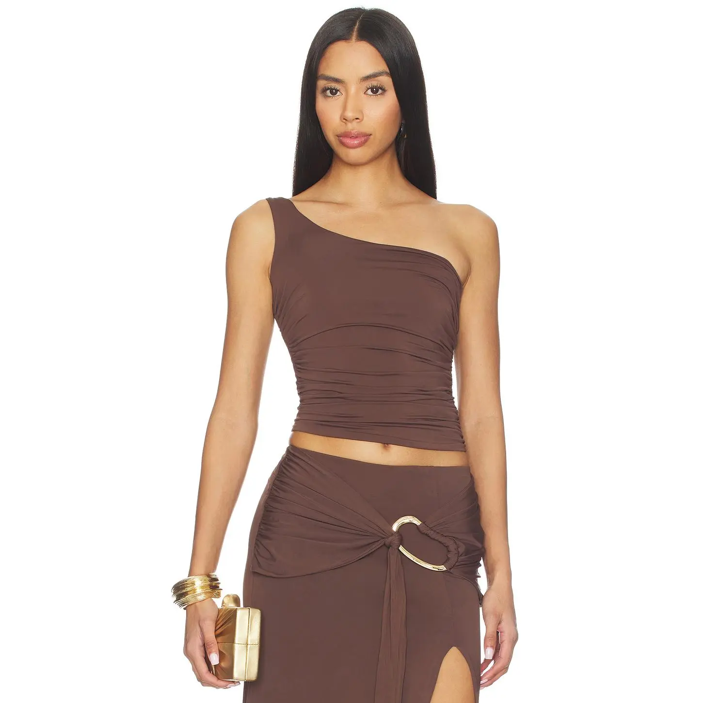 Bardot Dion One Shoulder Top in Chocolate