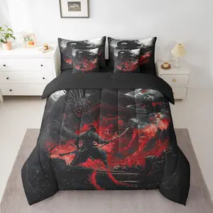 Dragon Comforter Set with Sheets Japanese Style Bed in a Bag for Boys Girls Teens Samurai 7 Pieces Bedding Set Dragon Decor Bed Set Room Decor Black Red