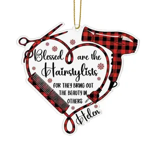 Personalized Hair Stylist Christmas 2025 Acrylic Ornament, Custom Name Hairdresser 2D Flat Salon Keepsake Gift Hanging Holiday Tree Decoration