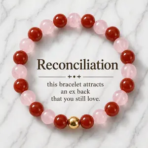 Rose Quartz and Carnelian Crystal Beaded Bracelet With Real Gold - Reconciliation