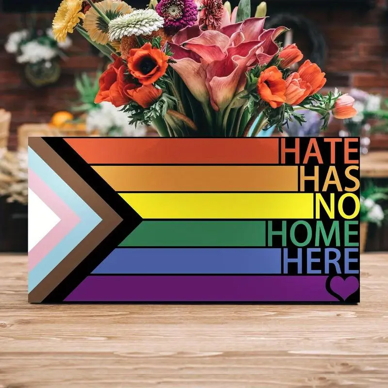 LGBTQ+ Rainbow Striped Letters Pattern Wooden Hanging Sign, 1 Count Gay Pride Rainbow Wooden Hanging Decor, Garden & Yard Decor, Yard Signs, Home Decor Products, Wall Decor, Hangable, Home Office Decor, Signage, Home Decor Gifts