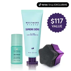 Westmore Beauty Perfect & Reset Set | Supreme Creme 3.5oz + Star-Shaped Kabuki Brush + FREE Travel Size Makeup Melter Hydrating Cleansing Oil Mist