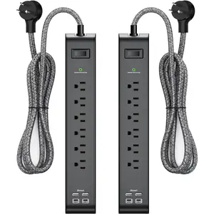 2 Pack Surge Protector Power Strip with 6 Outlets 4 USB Ports 5-Foot Long Heavy-Duty Braided Extension Cords Flat Plug 900 Joules 15A Circuit Breaker Wall Mount for  Office ETL Listed